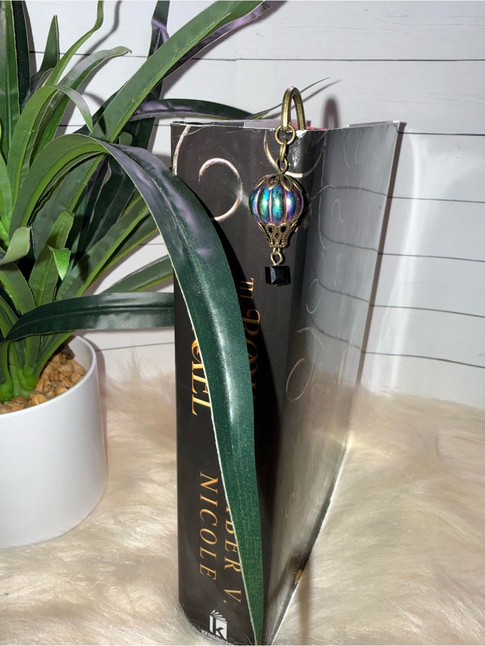 Handcrafted Iridescent Blue-Green Hot Air Balloon Bookmark Charm
